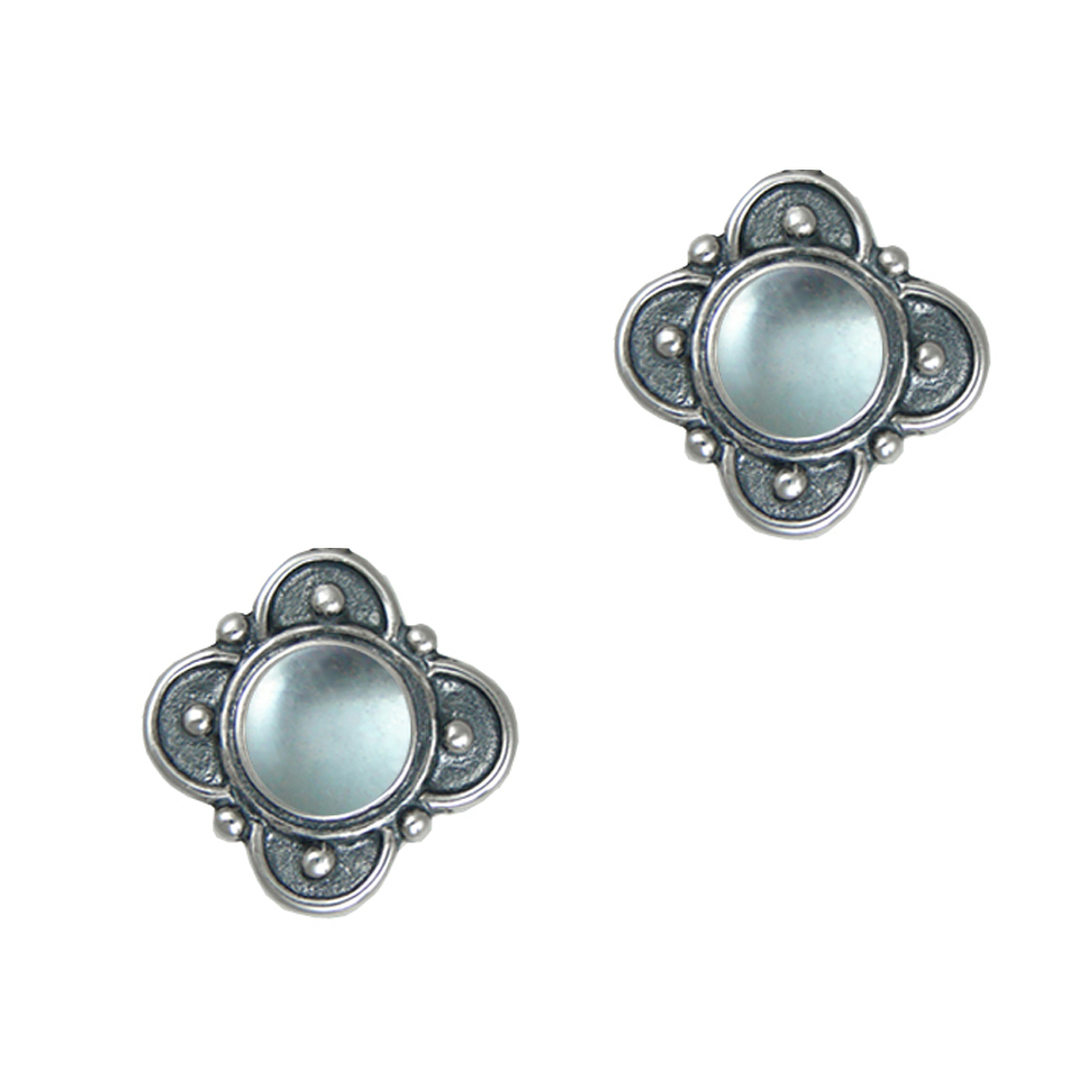 Sterling Silver Designer Post Stud Earrings With Blue Topaz